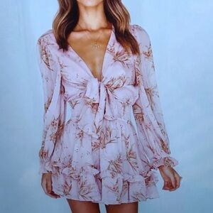 Saints and Secrets Tie Front Tiered Floral Dress